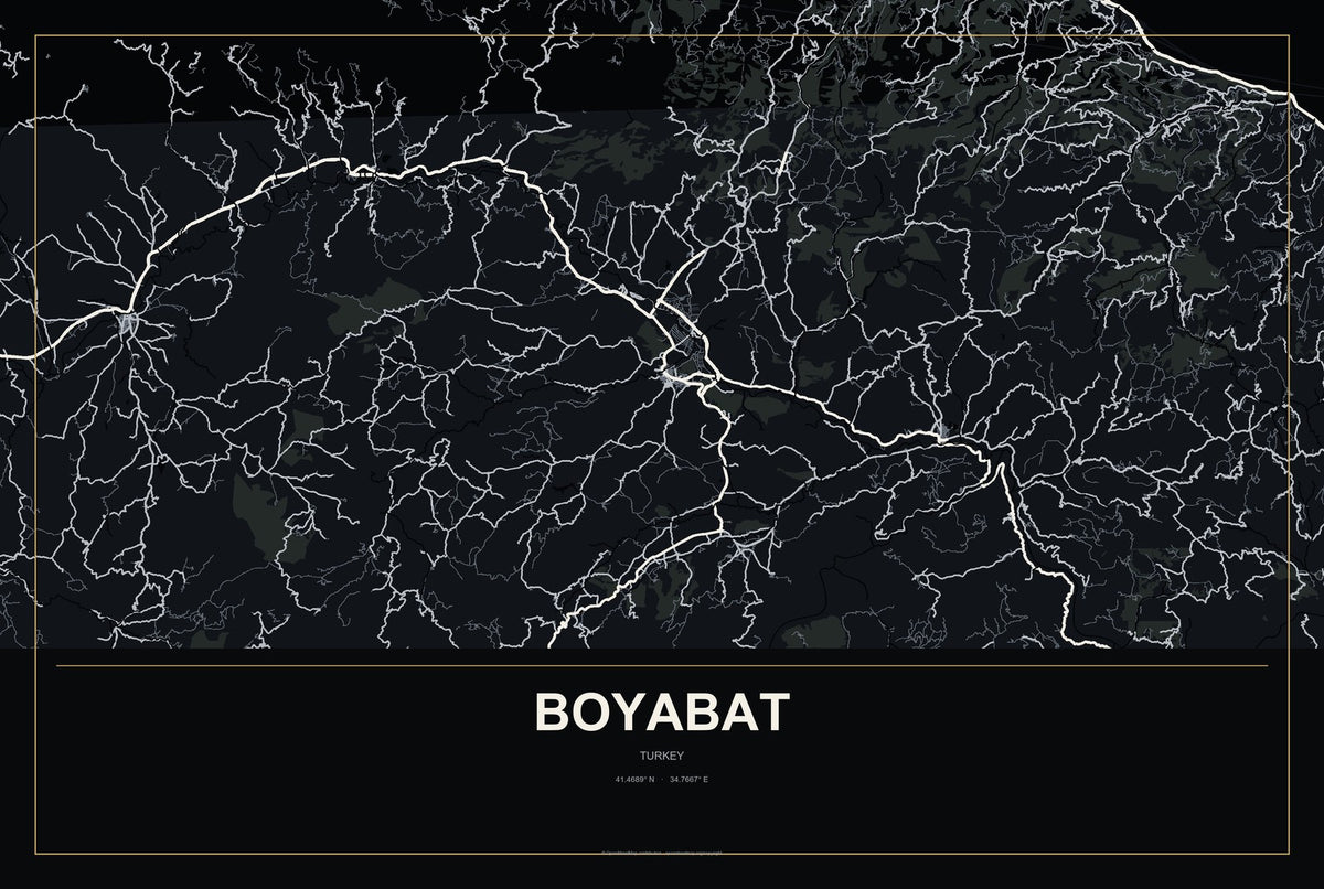 Boyabat, Turkey City Map Aluminum Sign in Metropolitan Noir style