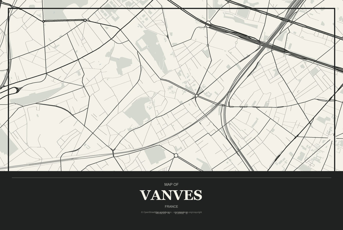 Vanves, France City Map Aluminum Sign in Museum Plaque style