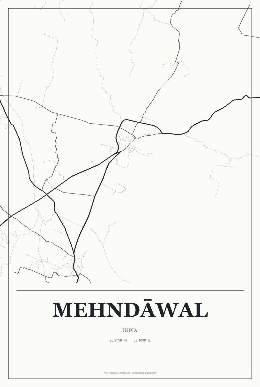 Mehndāwal, India City Map Aluminum Sign in Gallery Air style