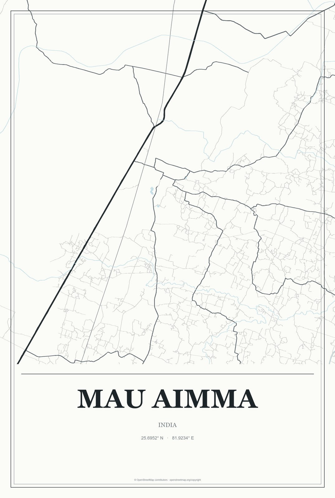 Mau Aimma, India City Map Aluminum Sign in Gallery Air style