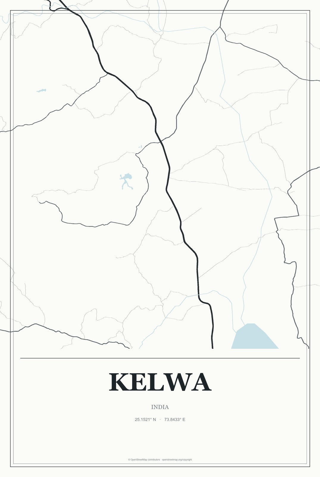 Kelwa, India City Map Aluminum Sign in Gallery Air style
