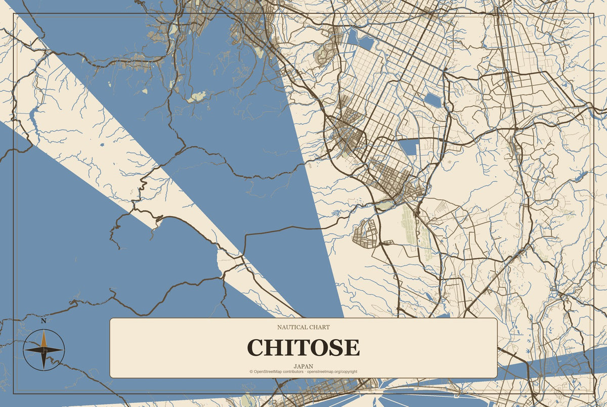 Chitose, Japan City Map Aluminum Sign in Heritage Nautical style
