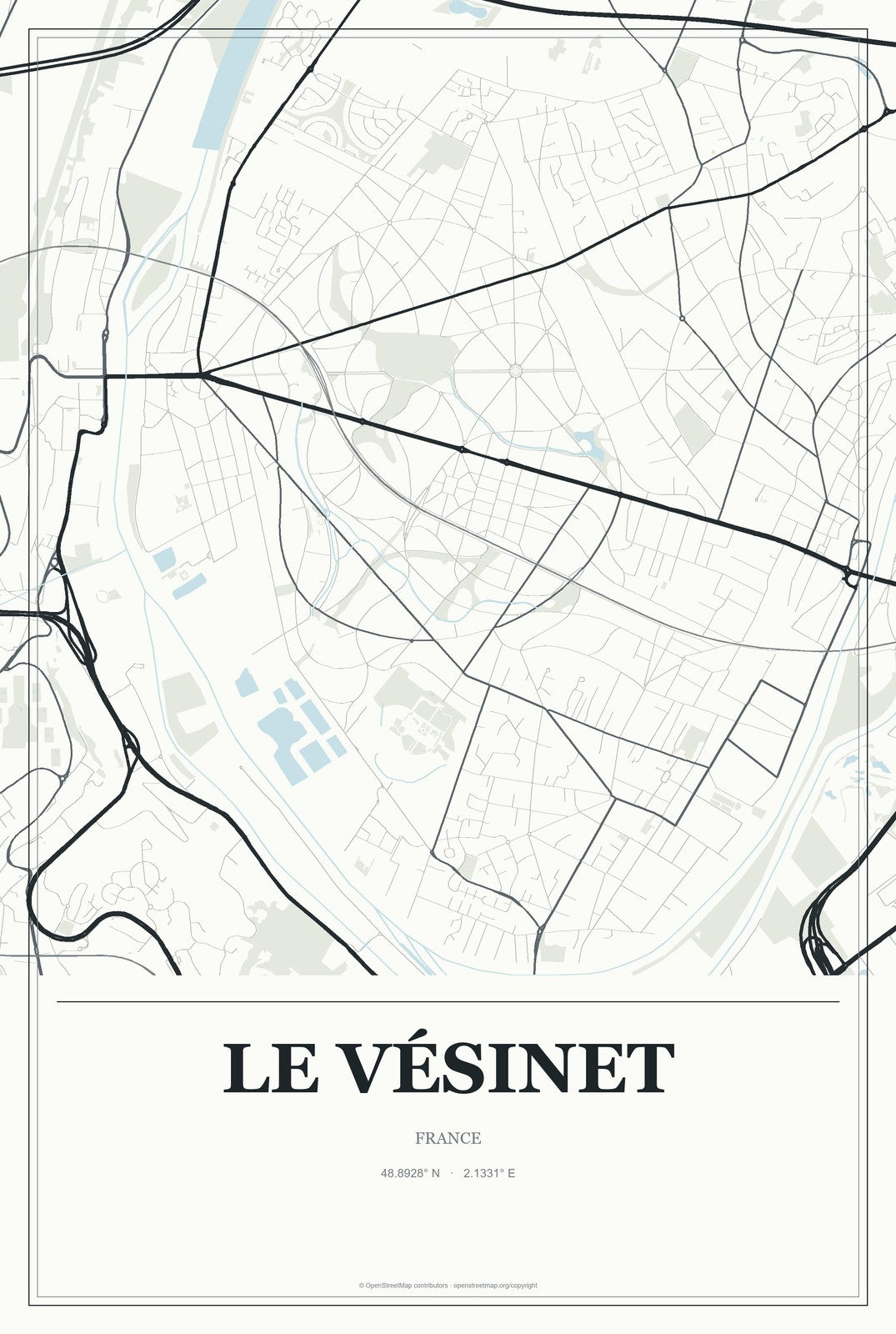 Le Vésinet, France City Map Aluminum Sign in Gallery Air style