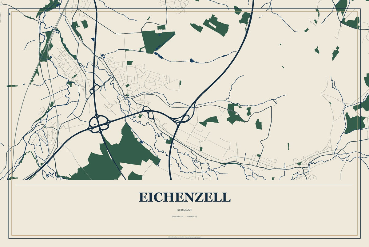 Eichenzell, Germany City Map Aluminum Sign in Coastal Cutout style