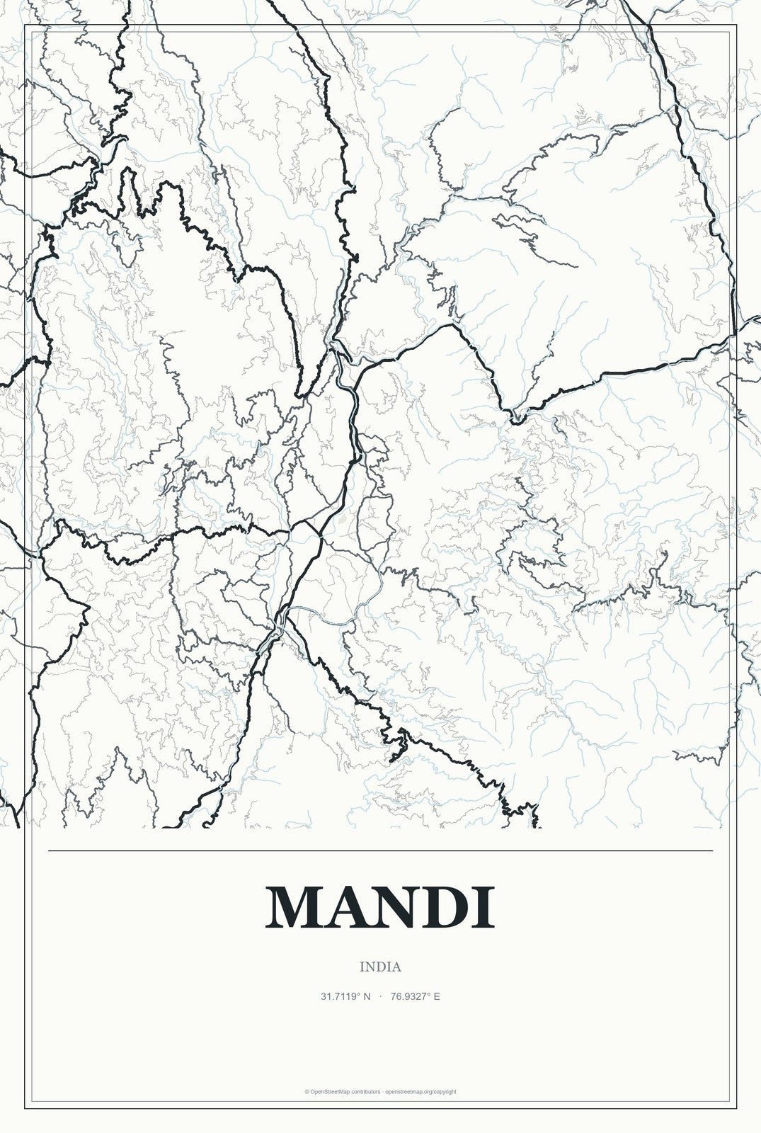 Mandi, India City Map Aluminum Sign in Gallery Air style