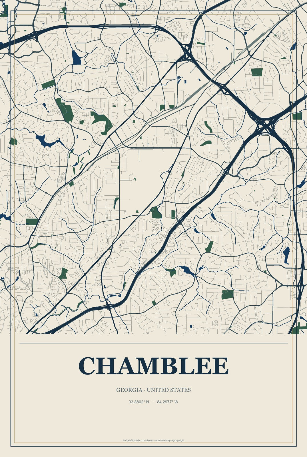 Chamblee, Georgia City Map Aluminum Sign in Coastal Cutout style