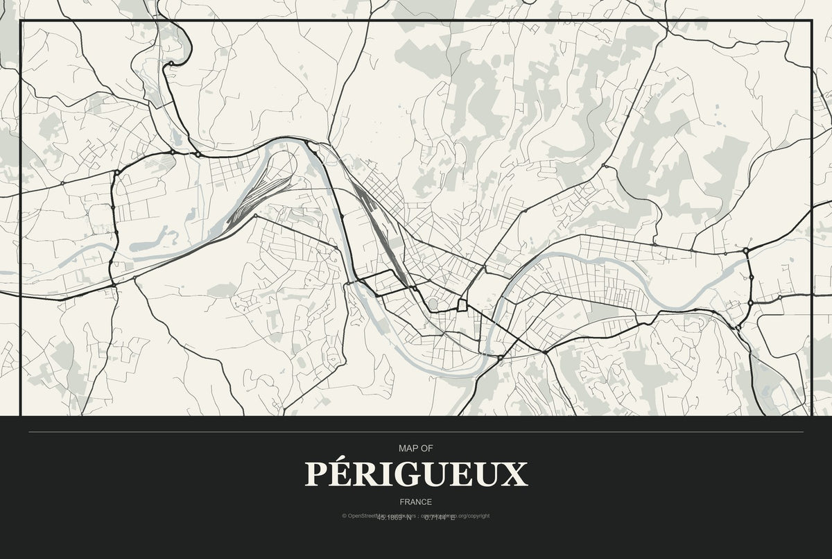 Périgueux, France City Map Aluminum Sign in Museum Plaque style
