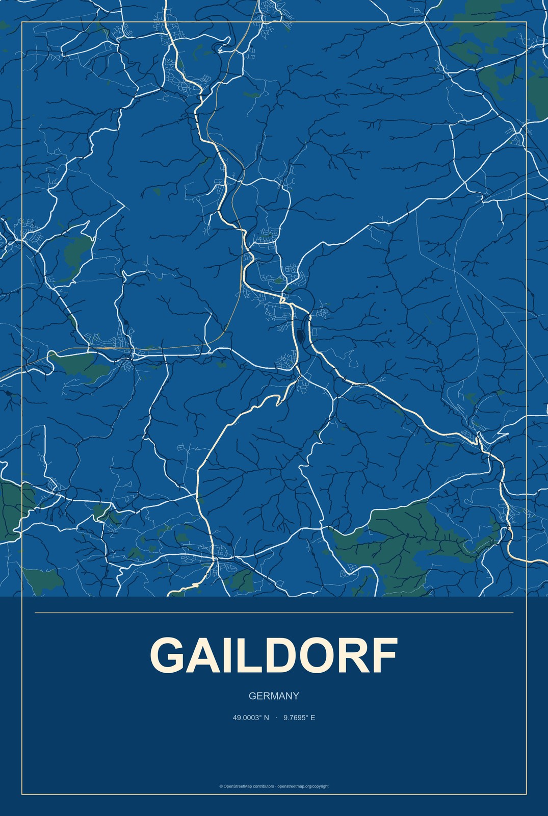 Gaildorf, Germany City Map Aluminum Sign in Harbor Cobalt style