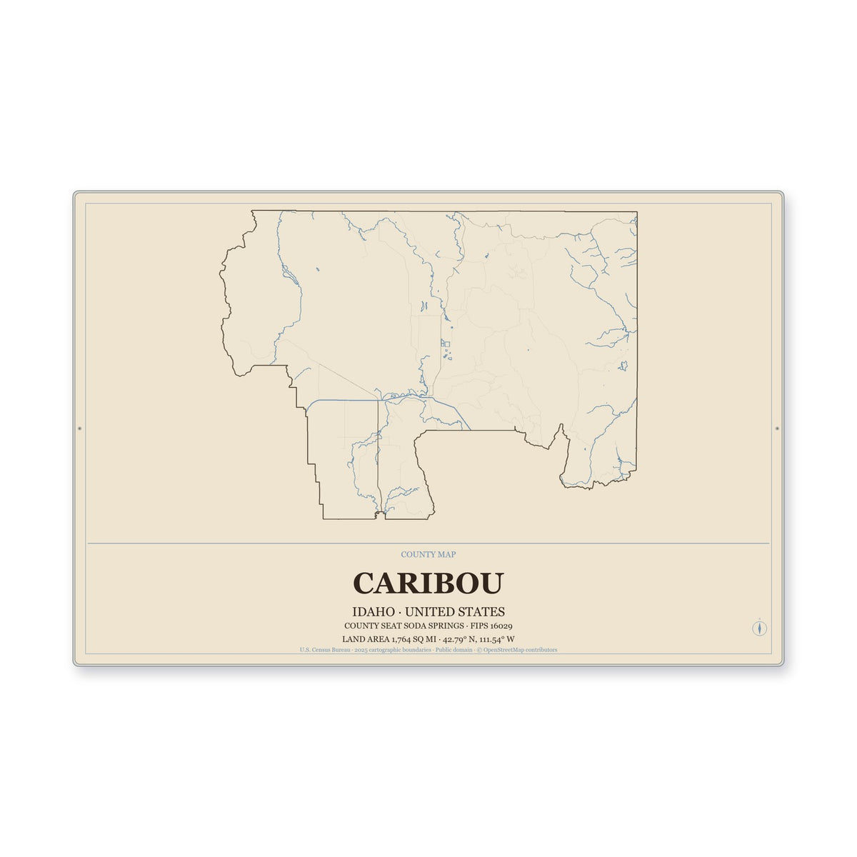 Caribou County, Idaho Map Aluminum Sign in Heritage Nautical style