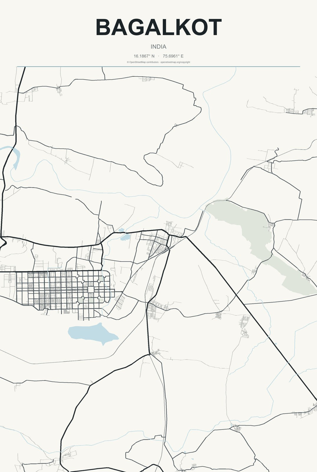 Bagalkot, India City Map Aluminum Sign in Headline Atlas style
