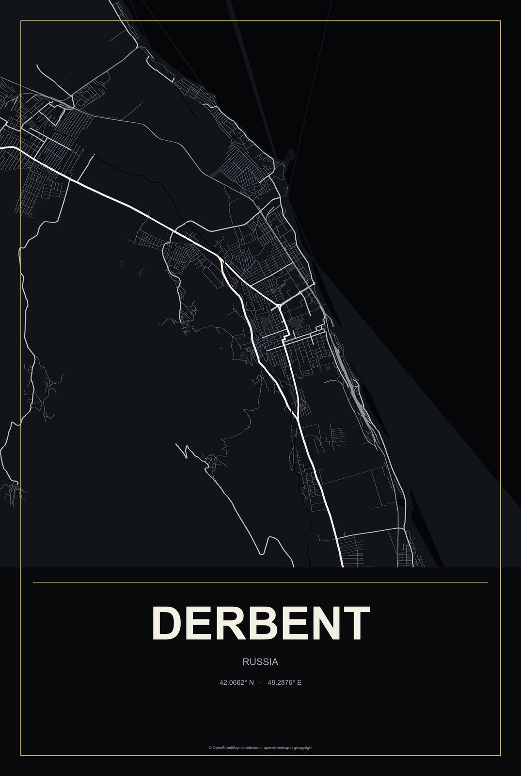 Derbent, Russia City Map Aluminum Sign in Metropolitan Noir style