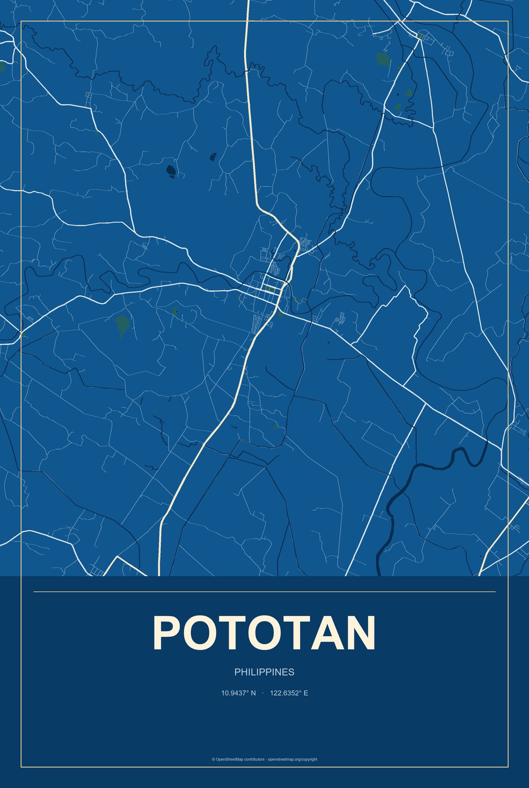 Pototan, Philippines City Map Aluminum Sign in Harbor Cobalt style