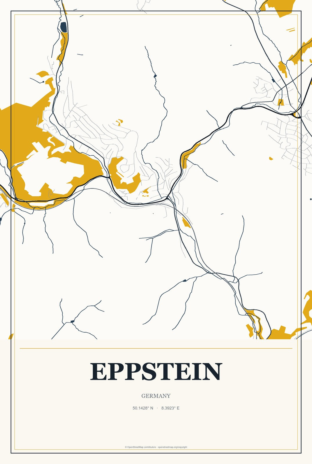 Eppstein, Germany City Map Aluminum Sign in Citrine Modern style