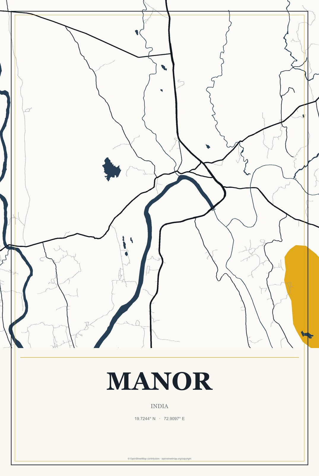 Manor, India City Map Aluminum Sign in Citrine Modern style