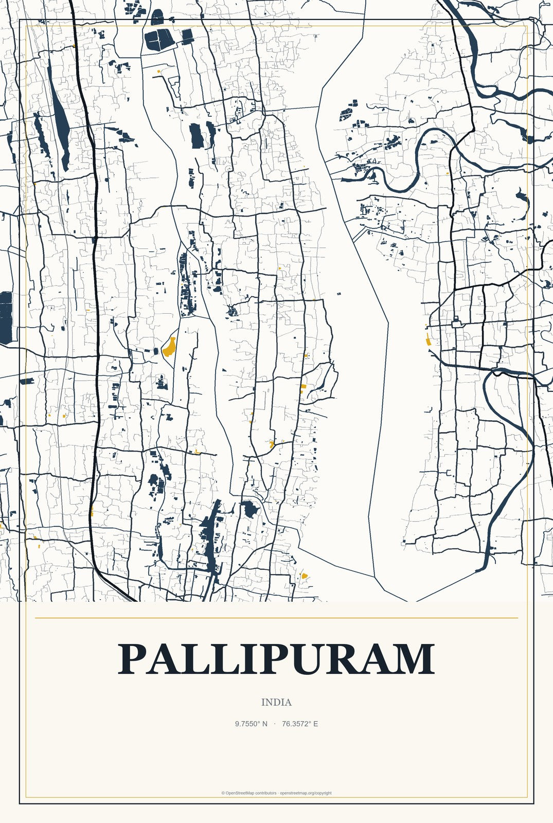 Pallipuram, India City Map Aluminum Sign in Citrine Modern style