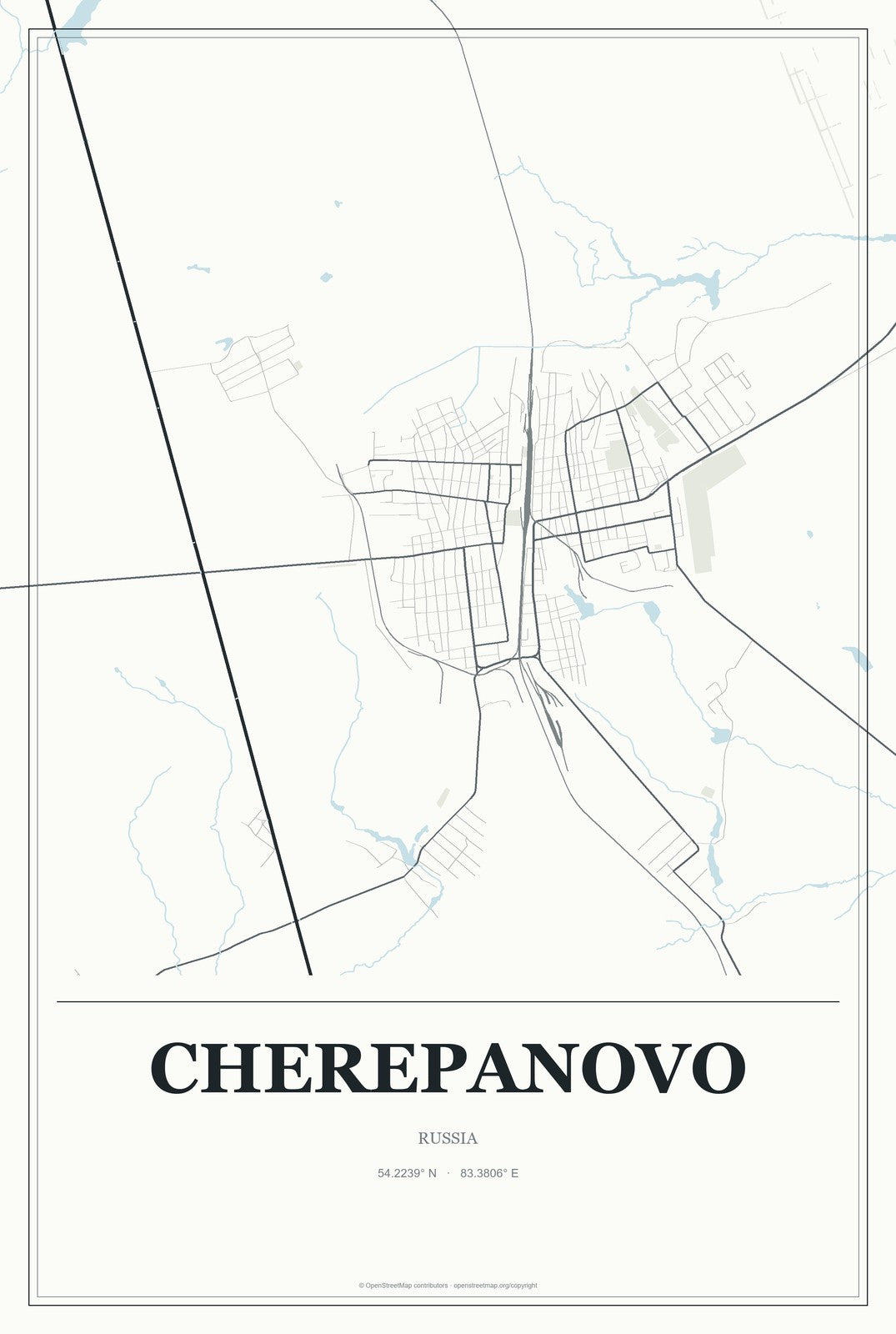 Cherepanovo, Russia City Map Aluminum Sign in Gallery Air style