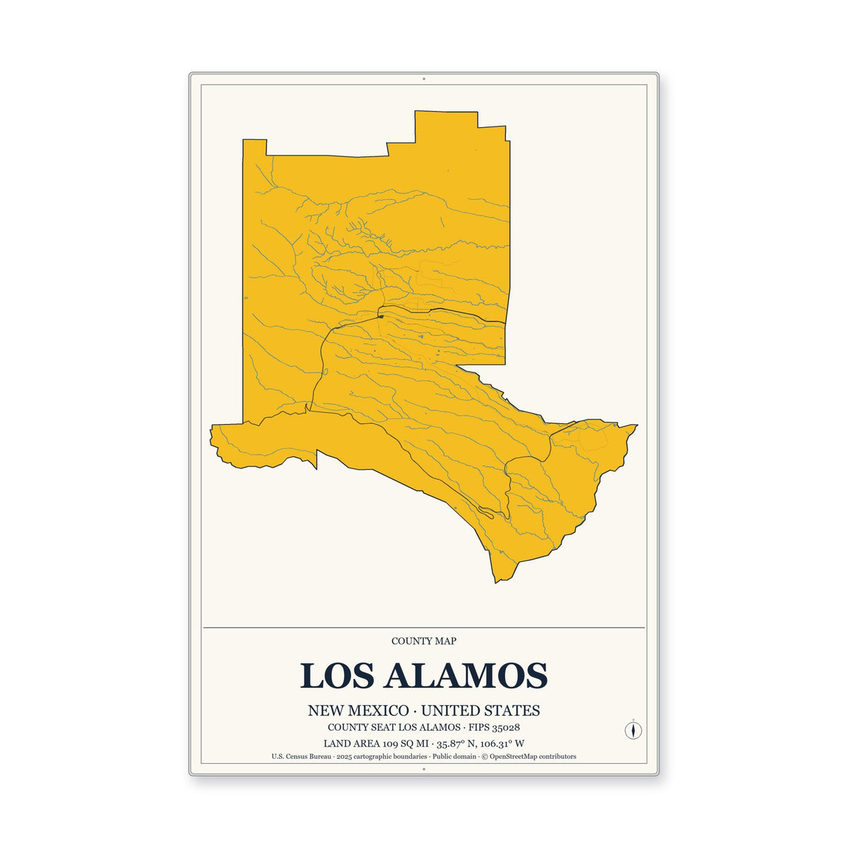 Los Alamos County, New Mexico Map Aluminum Sign in Citrine Modern style