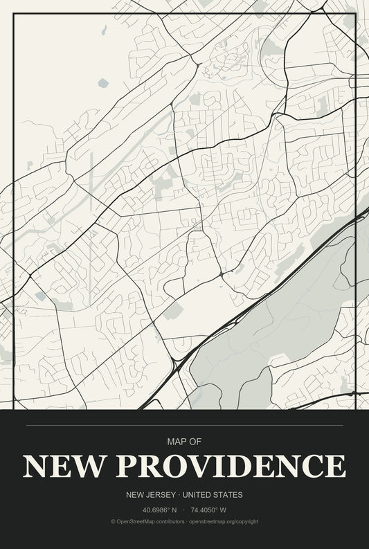 New Providence, New Jersey City Map Aluminum Sign in Museum Plaque style
