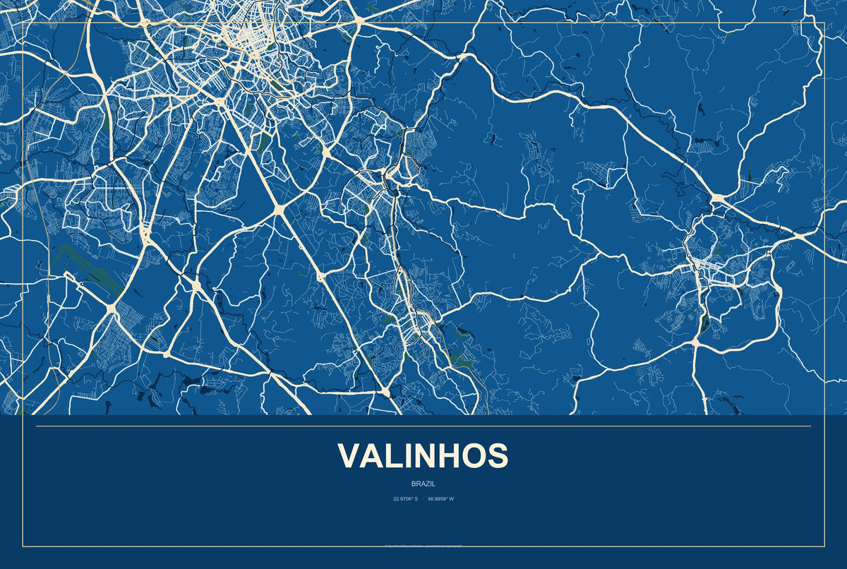 Valinhos, Brazil City Map Aluminum Sign in Harbor Cobalt style
