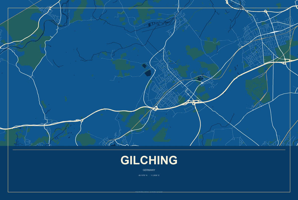 Gilching, Germany City Map Aluminum Sign in Harbor Cobalt style