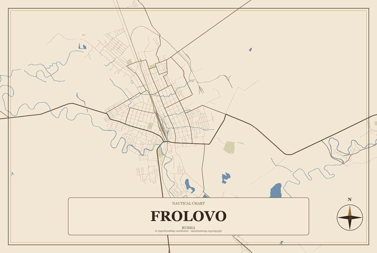 Frolovo, Russia City Map Aluminum Sign in Heritage Nautical style