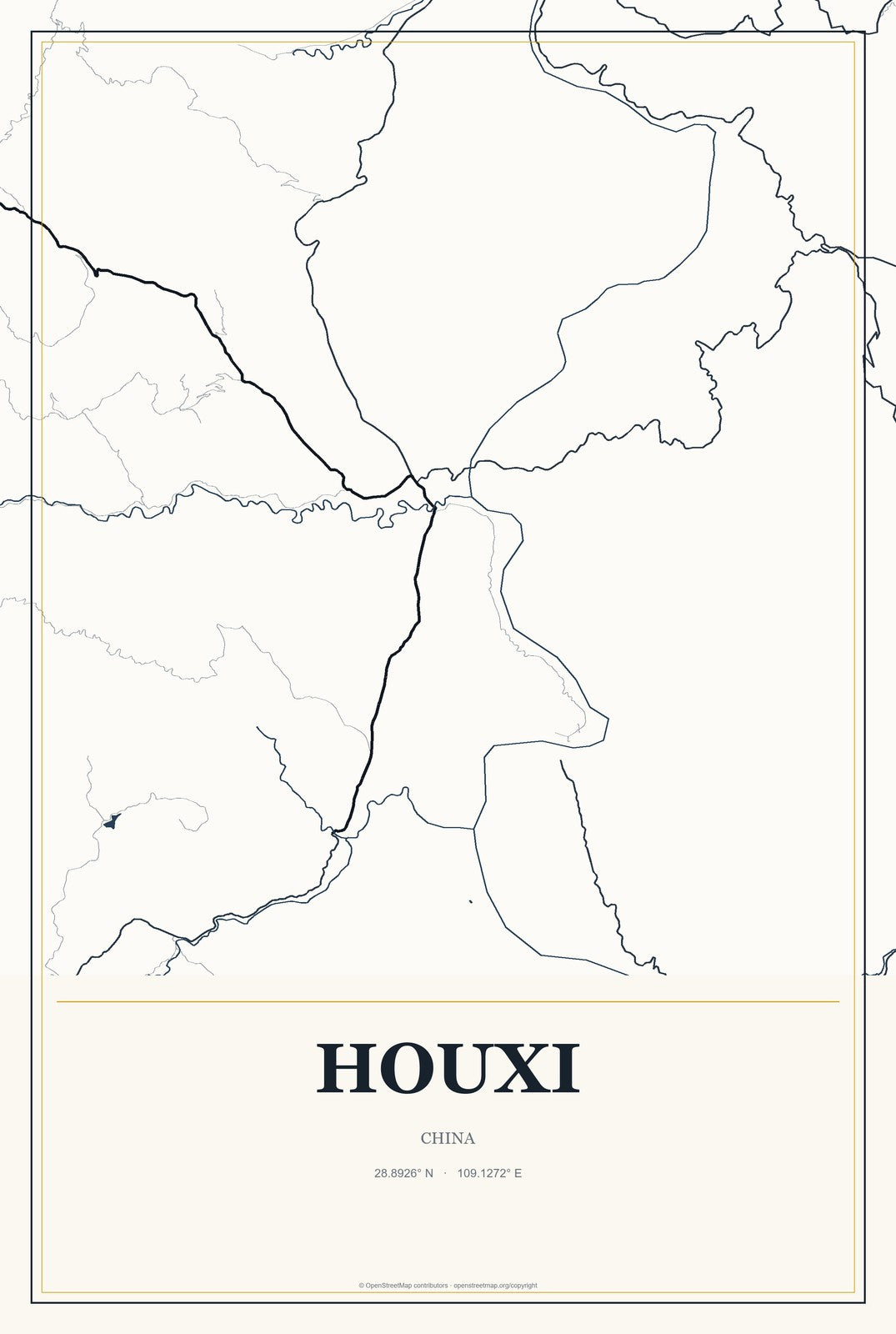 Houxi, China City Map Aluminum Sign in Citrine Modern style