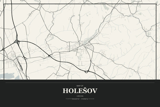 Holešov, Czechia City Map Aluminum Sign in Museum Plaque style