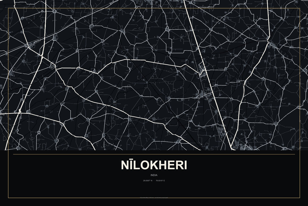 Nīlokheri, India City Map Aluminum Sign in Metropolitan Noir style