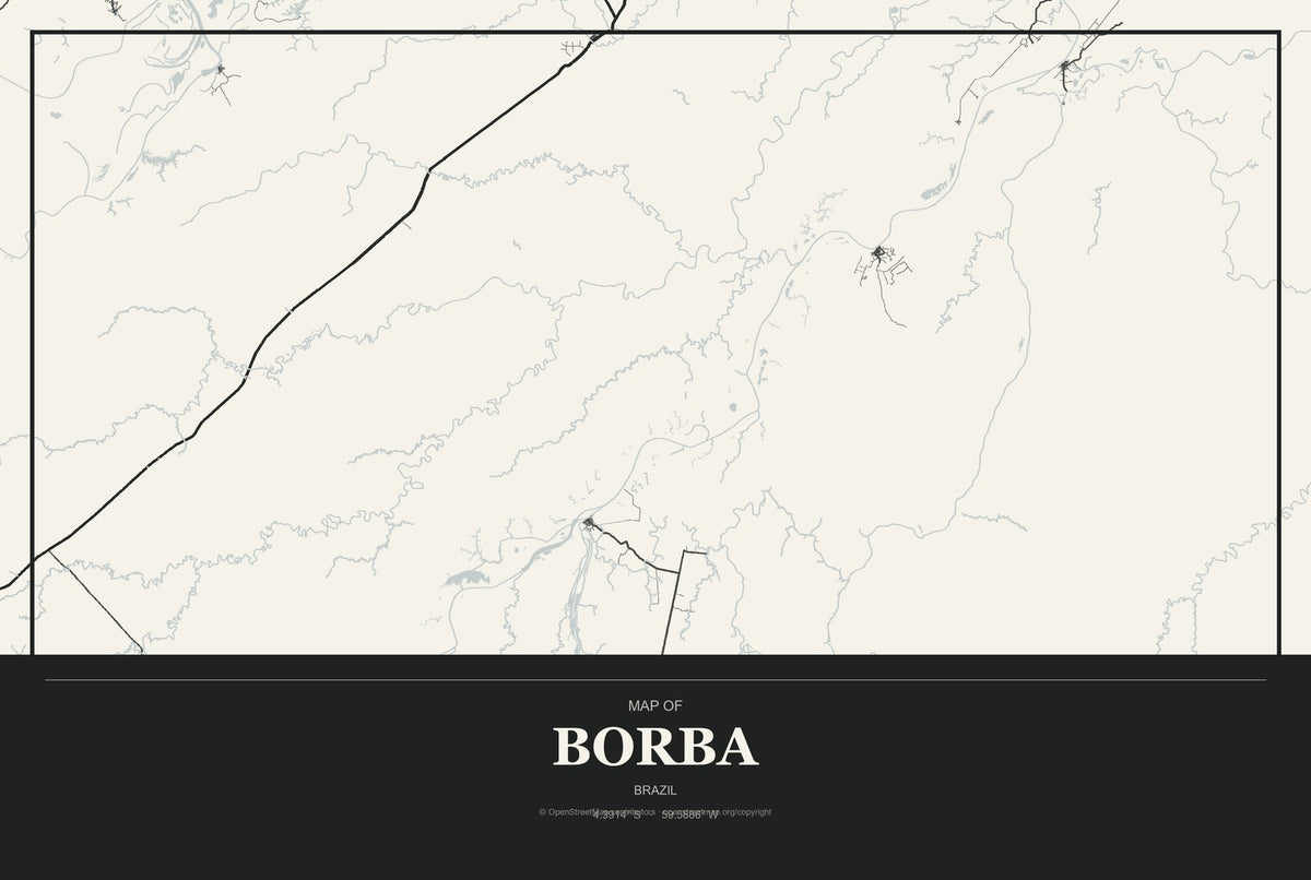 Borba, Brazil City Map Aluminum Sign in Museum Plaque style