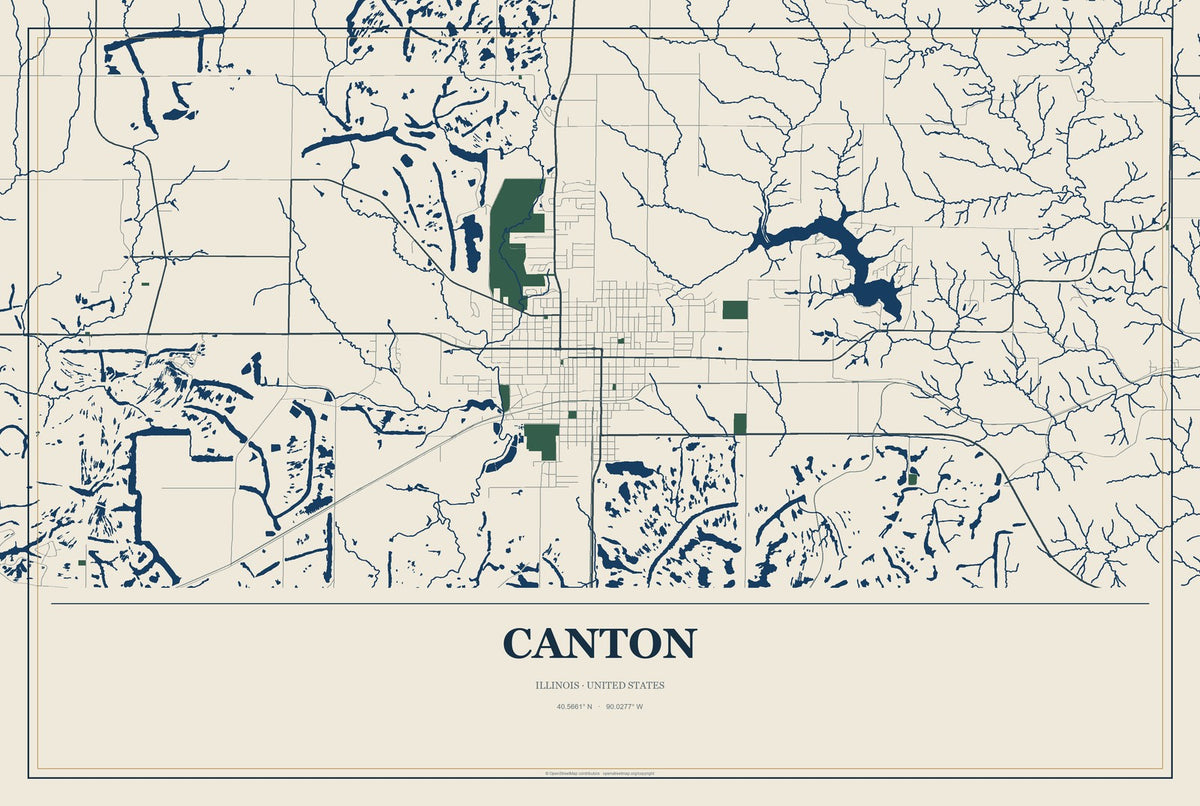 Canton, Illinois City Map Aluminum Sign in Coastal Cutout style