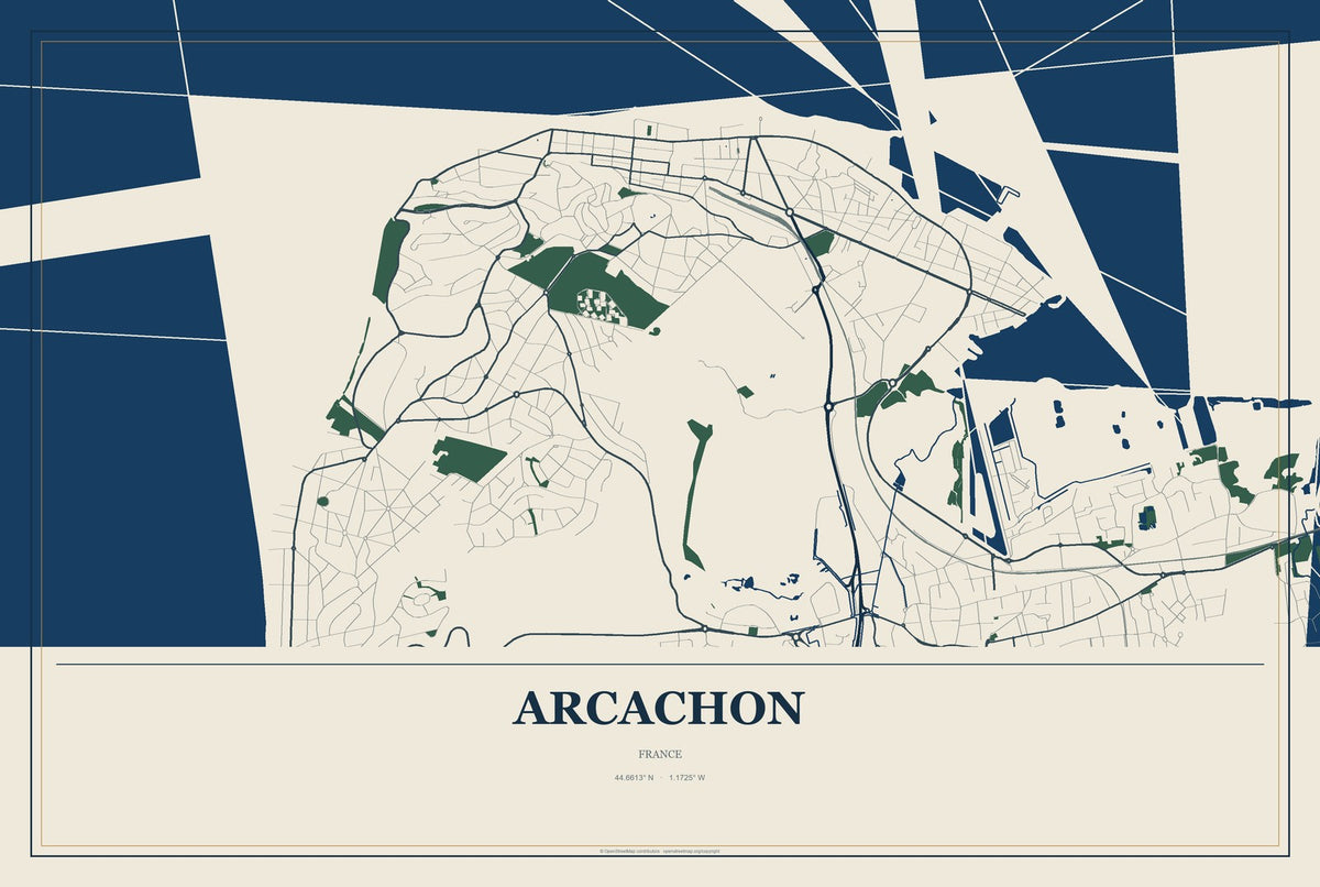 Arcachon, France City Map Aluminum Sign in Coastal Cutout style