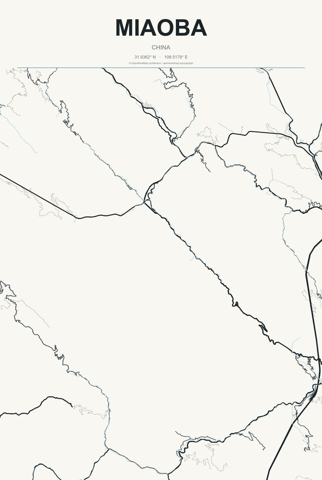 Miaoba, China City Map Aluminum Sign in Headline Atlas style