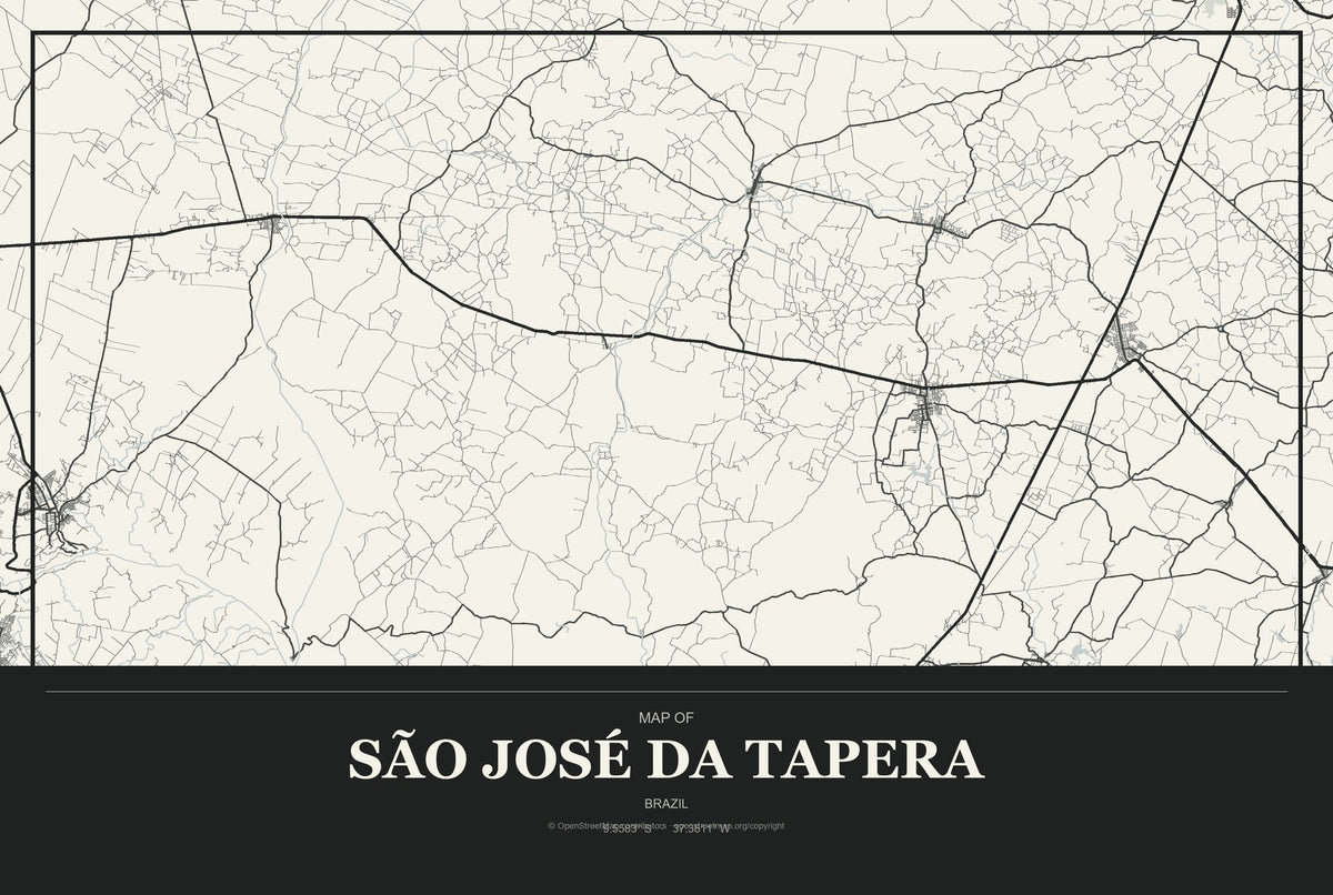 São José da Tapera, Brazil City Map Aluminum Sign in Museum Plaque style