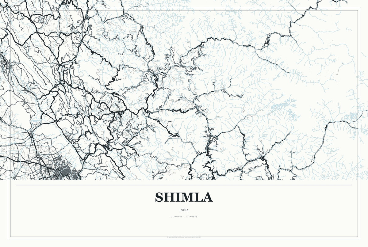 Shimla, India City Map Aluminum Sign in Gallery Air style