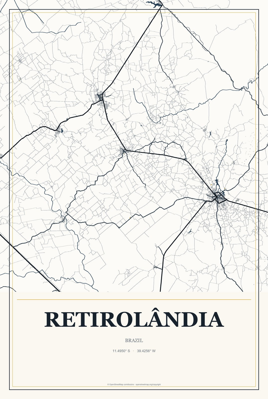 Retirolândia, Brazil City Map Aluminum Sign in Citrine Modern style