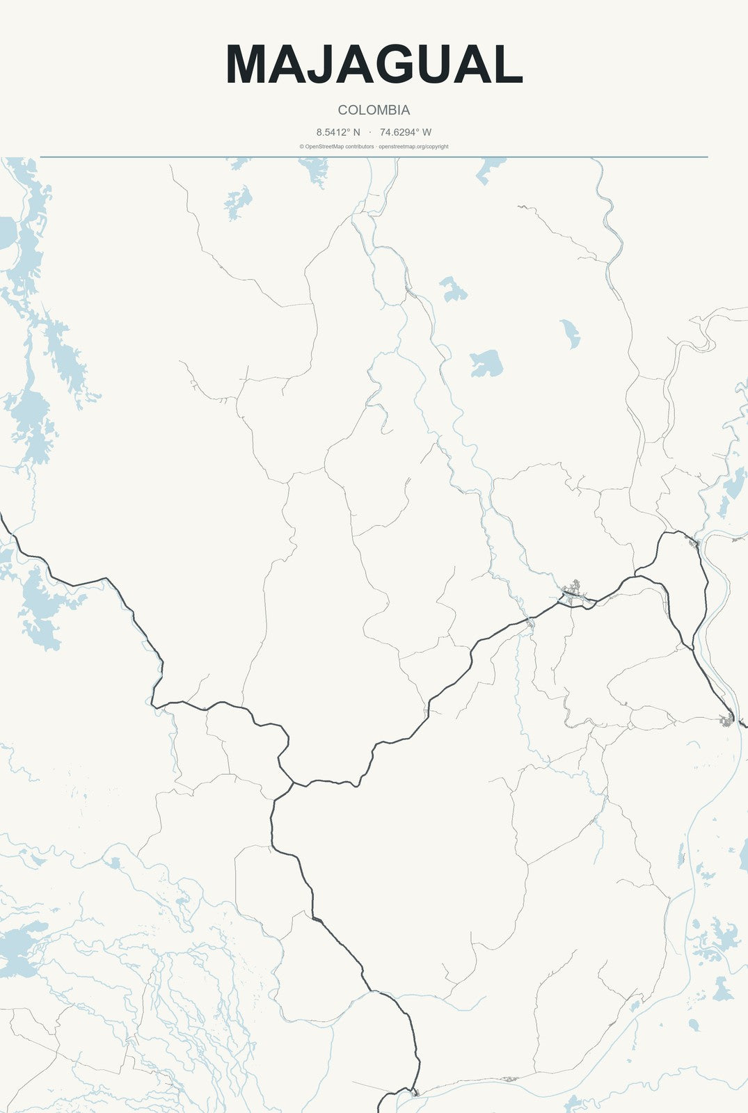 Majagual, Colombia City Map Aluminum Sign in Headline Atlas style