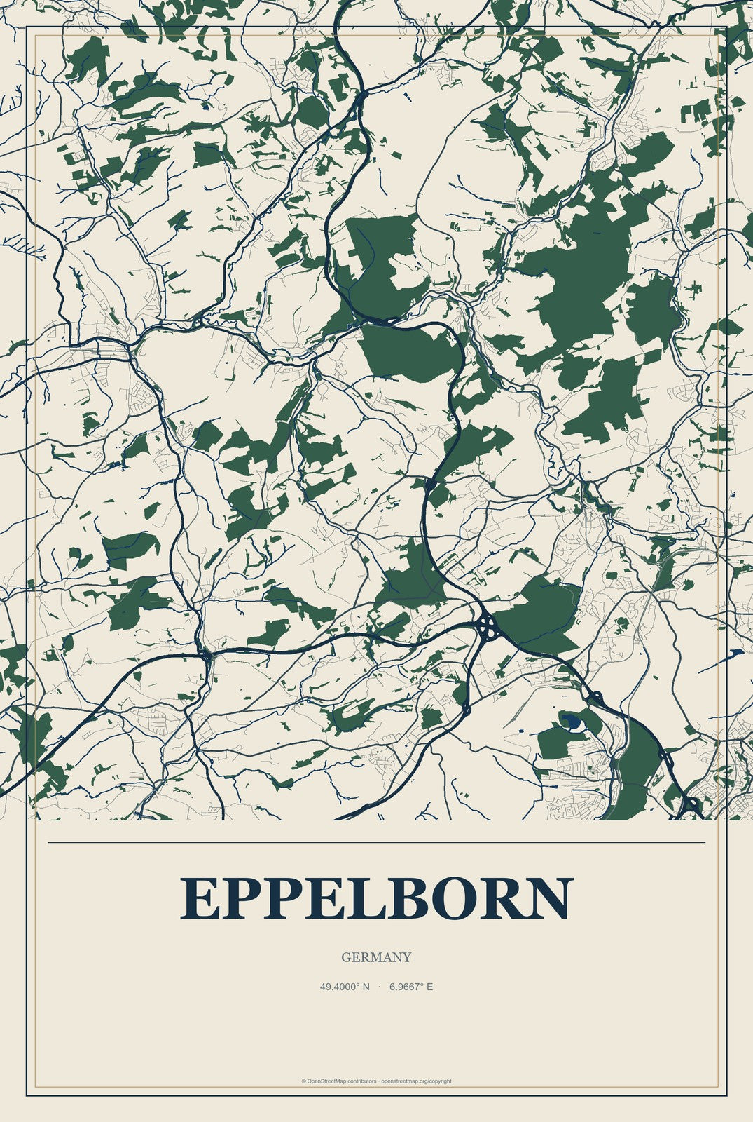 Eppelborn, Germany City Map Aluminum Sign in Coastal Cutout style