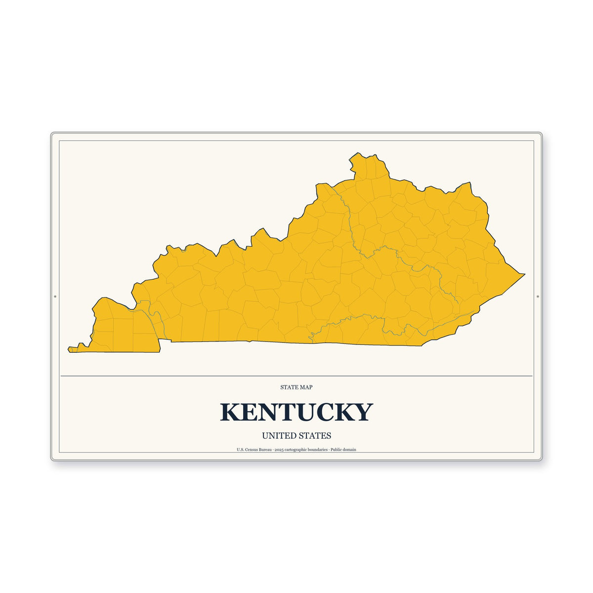 Kentucky state map aluminum sign in Citrine Modern style