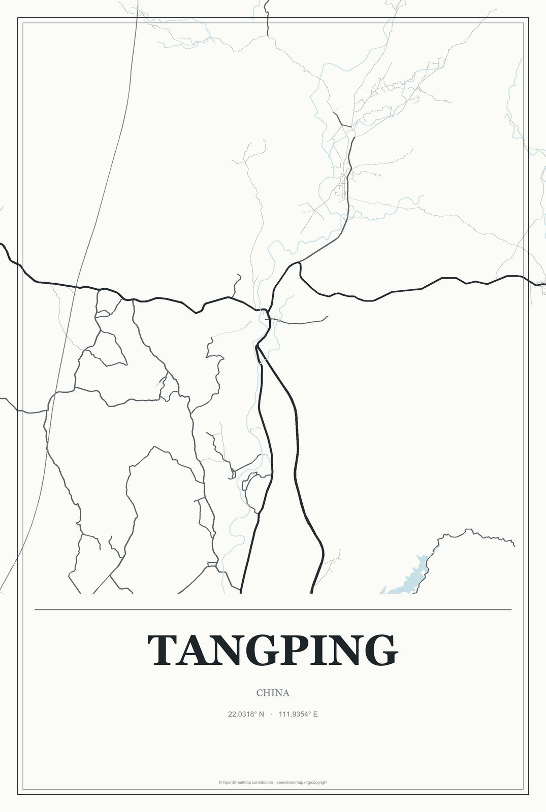 Tangping, China City Map Aluminum Sign in Gallery Air style