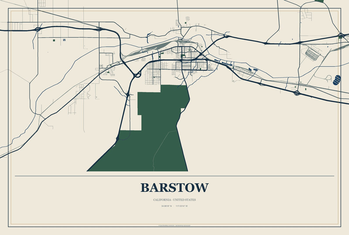 Barstow, California City Map Aluminum Sign in Coastal Cutout style