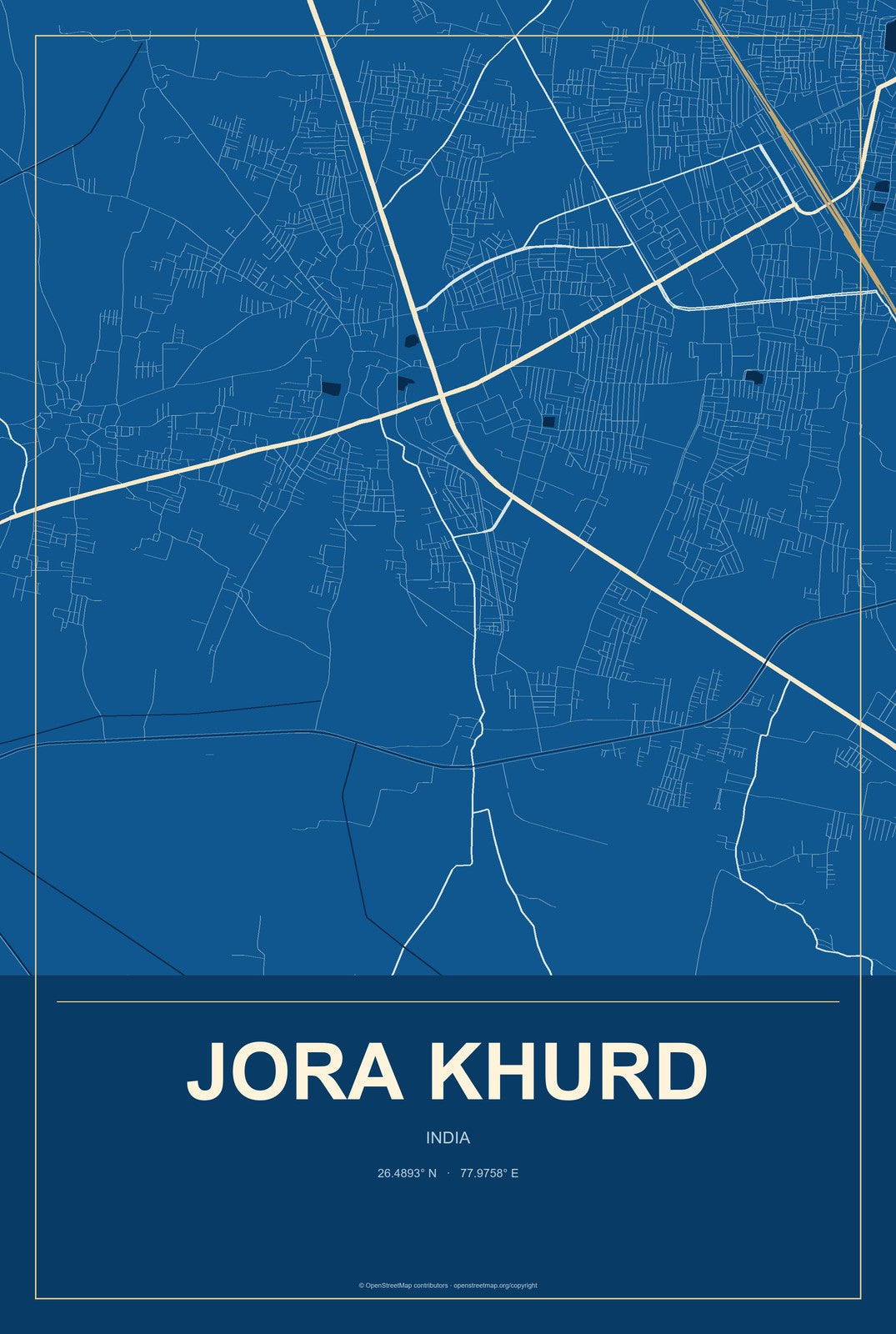 Jora Khurd, India City Map Aluminum Sign in Harbor Cobalt style