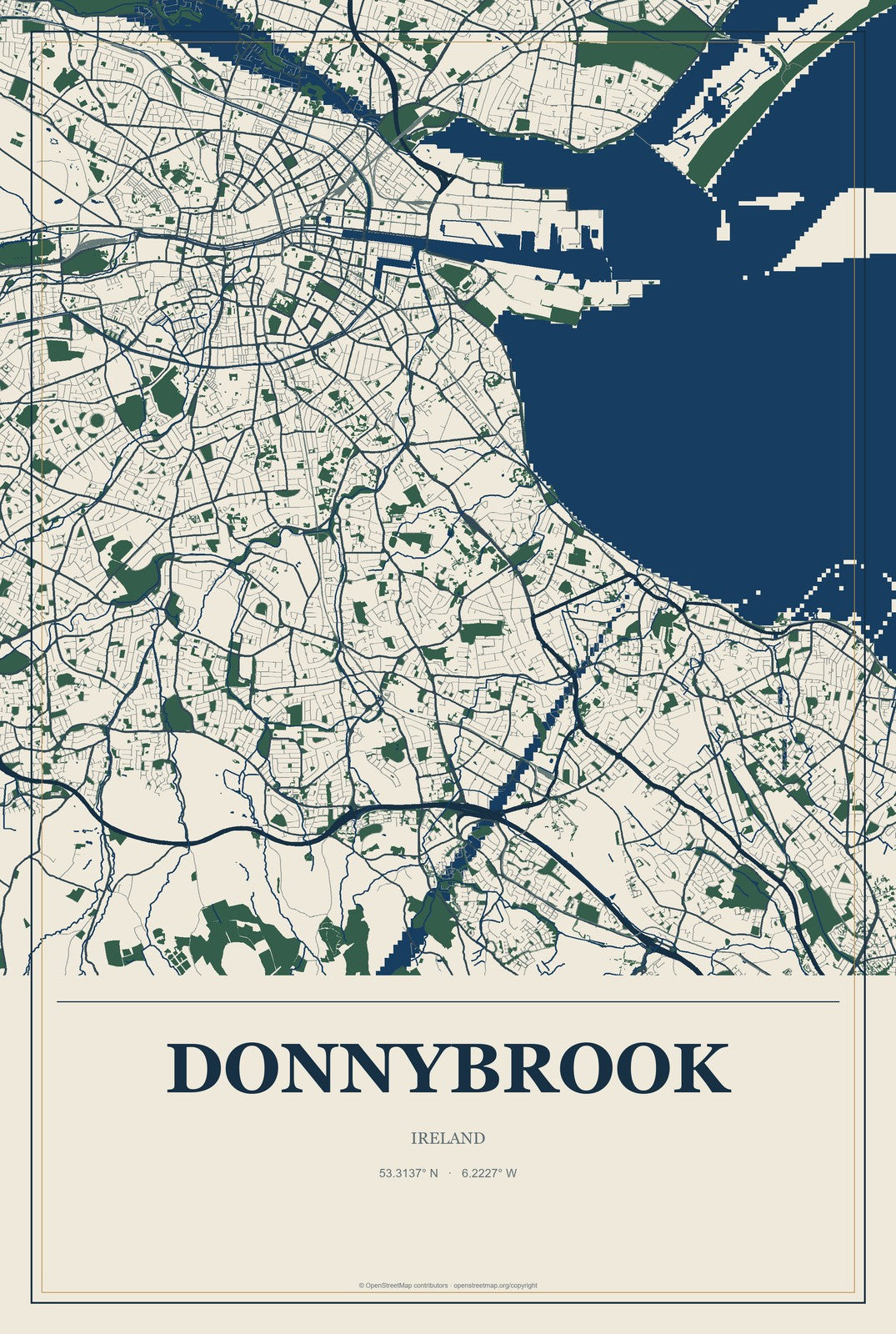 Donnybrook, Ireland City Map Aluminum Sign in Coastal Cutout style