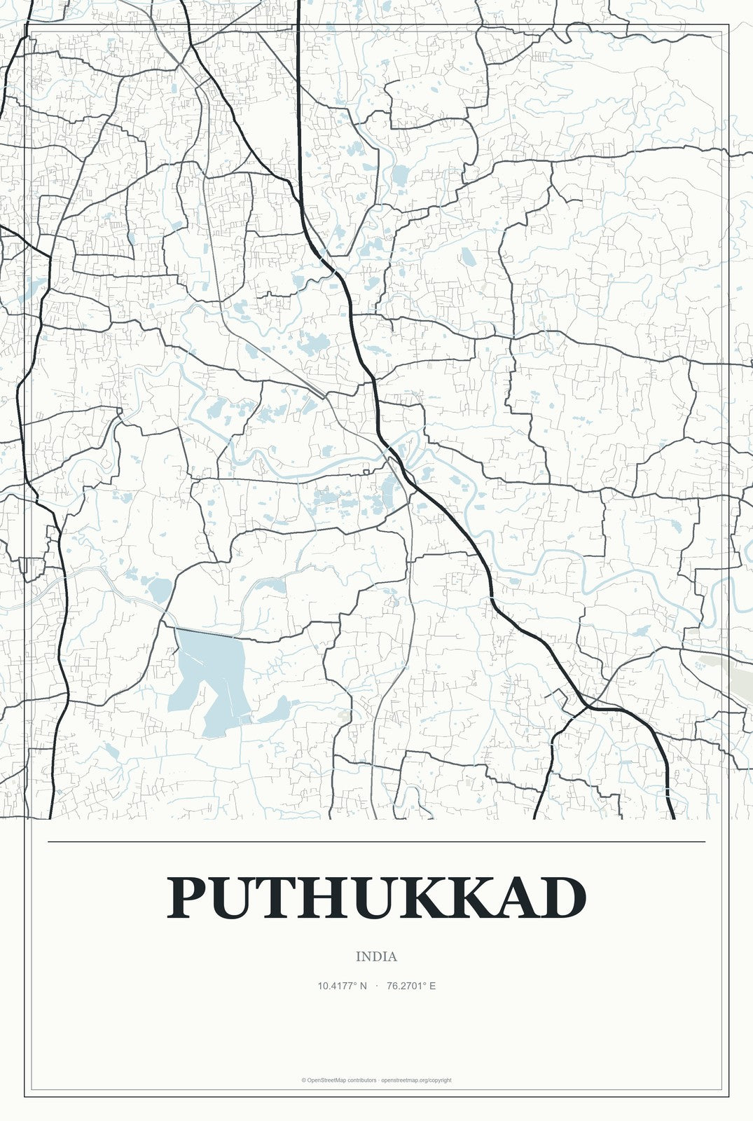 Puthukkad, India City Map Aluminum Sign in Gallery Air style