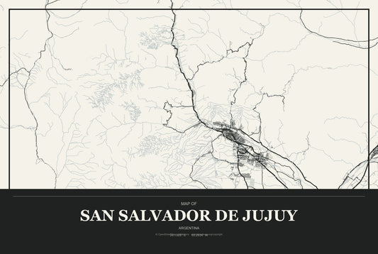 San Salvador de Jujuy, Argentina City Map Aluminum Sign in Museum Plaque style