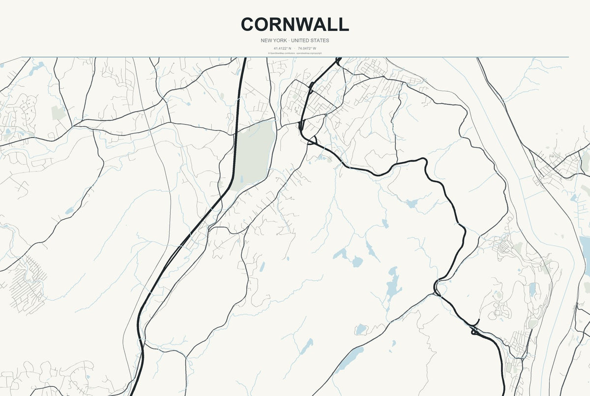 Cornwall, New York City Map Aluminum Sign in Headline Atlas style