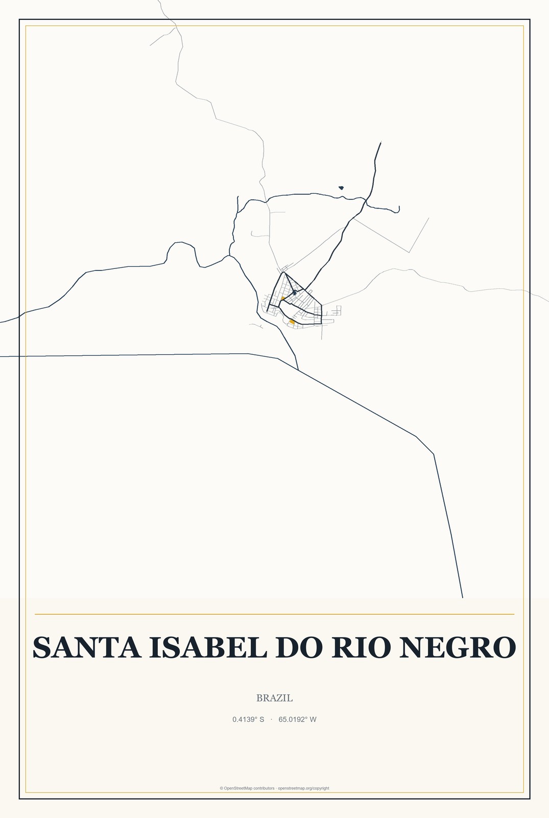 Santa Isabel do Rio Negro, Brazil City Map Aluminum Sign in Citrine Modern style