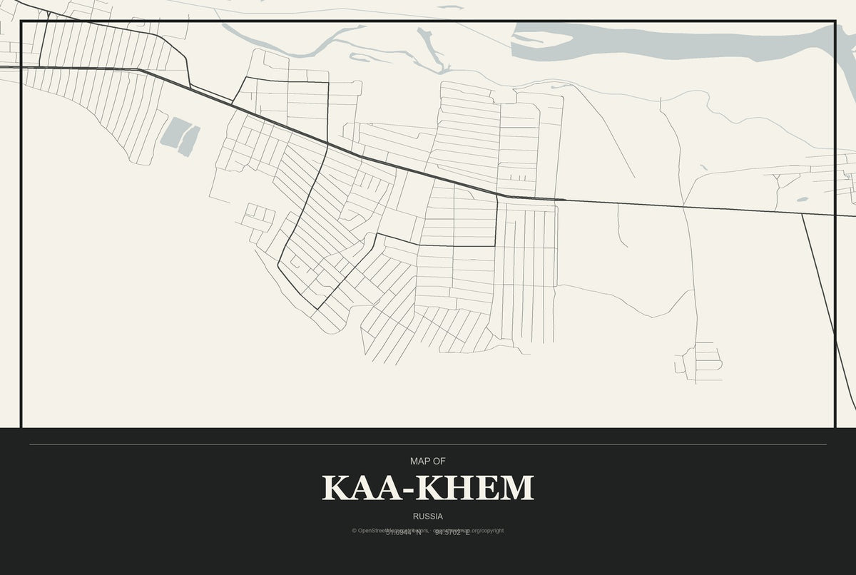 Kaa-Khem, Russia City Map Aluminum Sign in Museum Plaque style