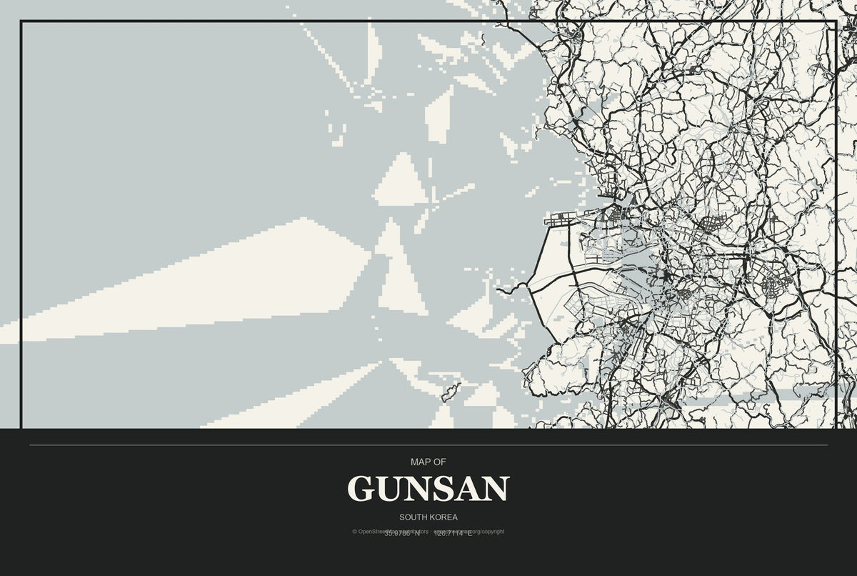 Gunsan, South Korea City Map Aluminum Sign in Museum Plaque style