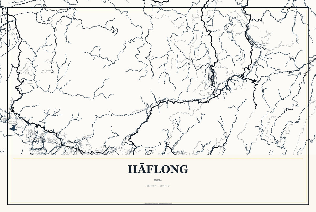 Hāflong, India City Map Aluminum Sign in Citrine Modern style