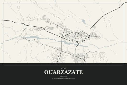 Ouarzazate, Morocco City Map Aluminum Sign in Museum Plaque style